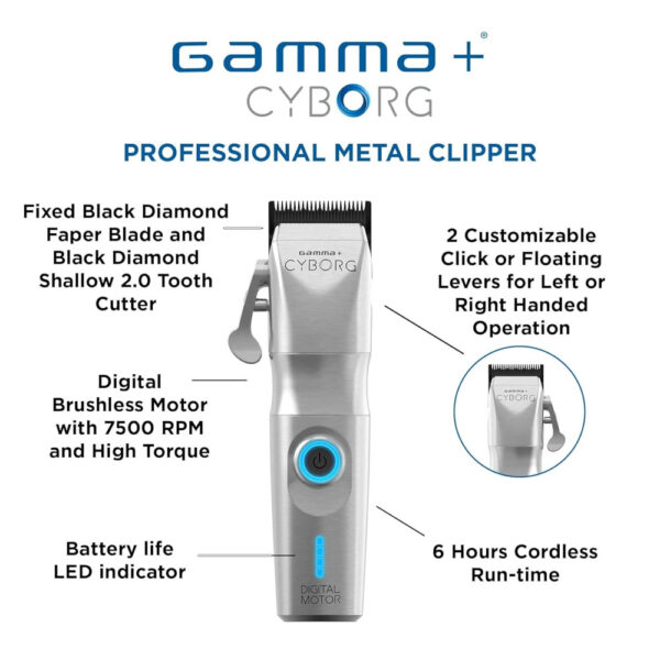 Gamma+ Cyborg Cordless Clipper with Digital Brushless Motor GP604M - Image 2