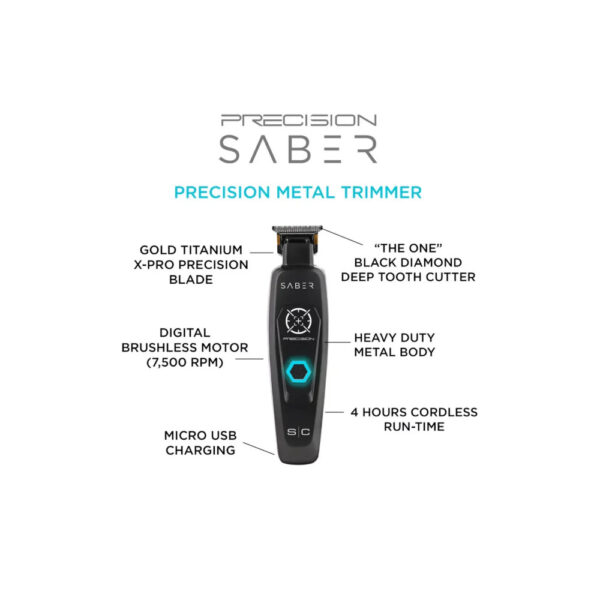 StyleCraft Precision Saber Cordless Hair Trimmer Black | SC403BP - Image 2