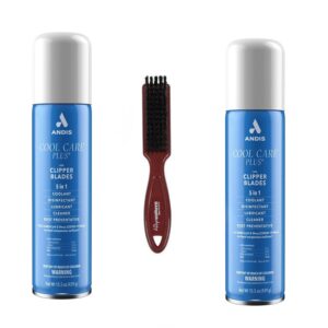 Andis Cool Care Plus 15.5 Oz Spray For Clipper Trimmer Blade -2 pack with brush