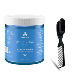 Andis Blade Care Plus Dip Jar 16oz 7-In-1 For Clipper Blades Lubricant Coolant with fade brush