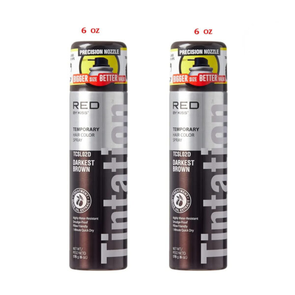 Kiss Spray Tintation Temporary Hair Color Spray Hair Dye Large Size 6 oz (Darkest Brown)- 2 pcs