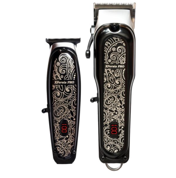 PRO X-1988 Combo Pack All Metal Quiet and Low Vibration Cordless Hair Clipper + Hair Trimmer Super Heavy Duty Barber & Stylist Pro Edition + Extra Blades + Extra 4 Clipper Guards (Black)
