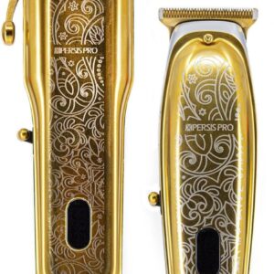 PRO X-1988 Combo Pack All Metal Cordless Hair Clipper + Hair Trimmer Super Heavy Duty Barber & Stylist Pro Edition + Extra Blades + Extra 4 Clipper Guards (Gold)