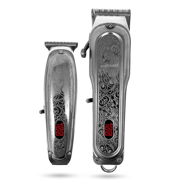 PRO X-1988 Combo Pack All Metal Cordless Hair Clipper + Hair Trimmer Super Heavy Duty Barber & Stylist Pro Edition + Extra Blades + Extra 4 Clipper Guards (Silver)