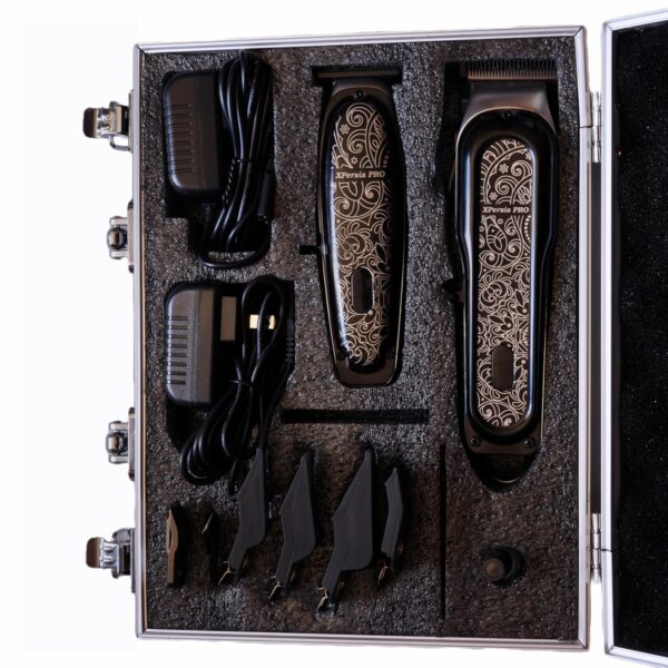 PRO X-1988 Combo Pack All Metal Quiet and Low Vibration Cordless Hair Clipper + Hair Trimmer Super Heavy Duty Barber & Stylist Pro Edition + Extra Blades + Extra 4 Clipper Guards (Black) - Image 2