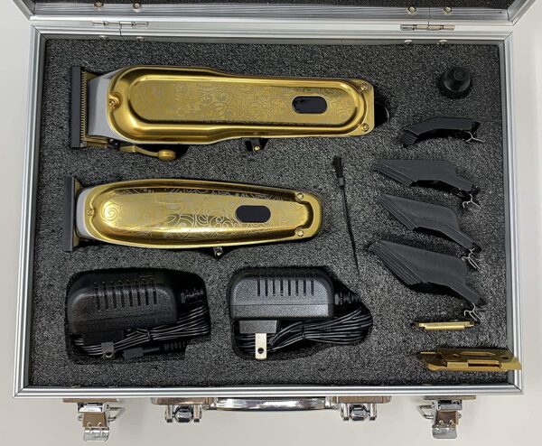 PRO X-1988 Combo Pack All Metal Cordless Hair Clipper + Hair Trimmer Super Heavy Duty Barber & Stylist Pro Edition + Extra Blades + Extra 4 Clipper Guards (Gold) - Image 2
