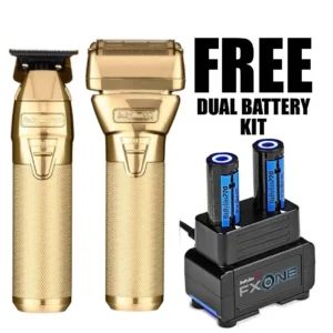 BaBylissPRO FXONE GOLDFX Limited Edition Prepack - Outlining Trimmer and Double Foil Stick Shaver , Free FXOne Dual-Charging Prepack